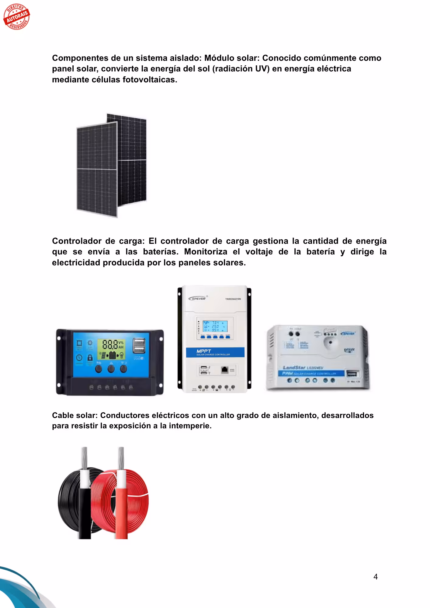 Página 4 en español con componentes de un sistema solar aislado
