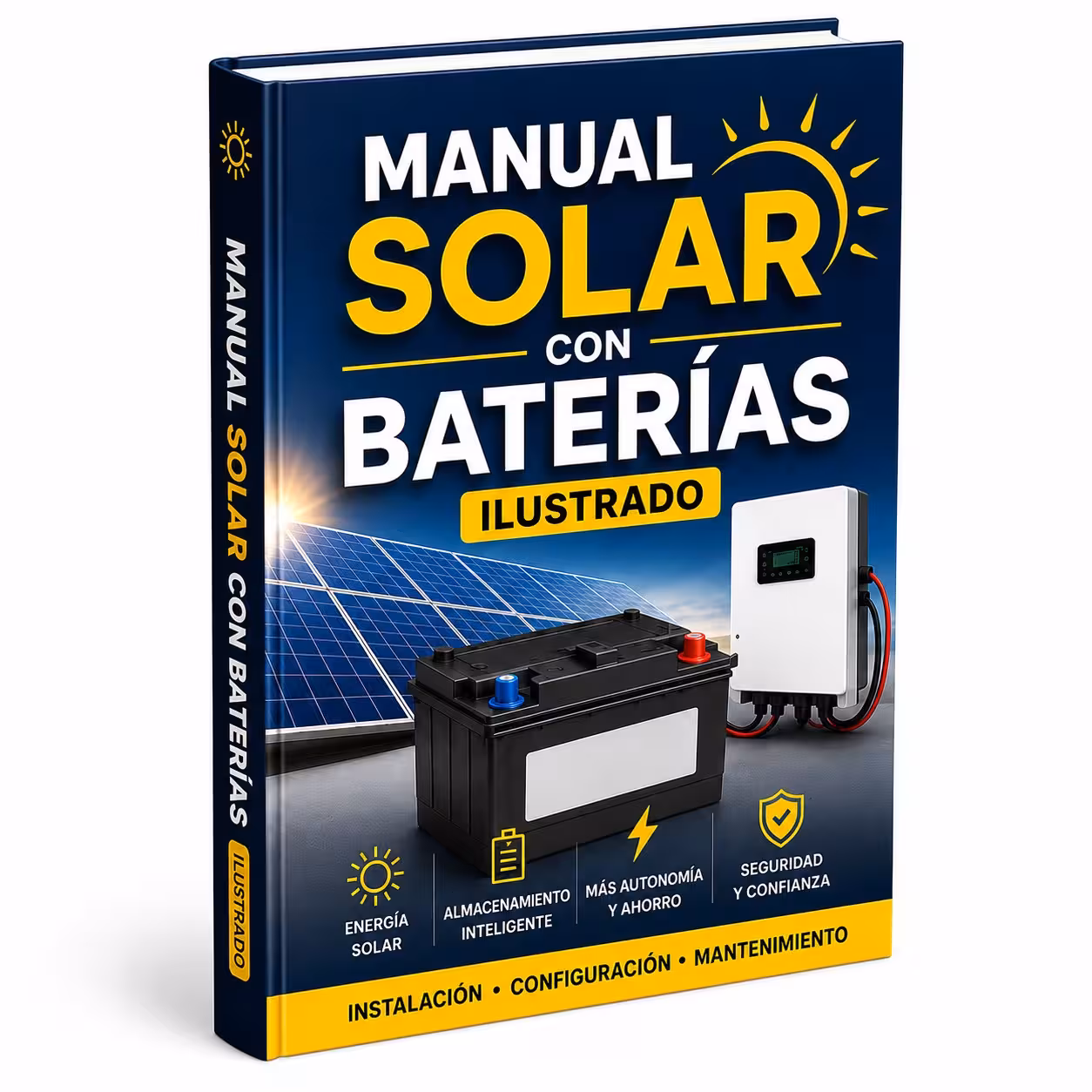 Mockup del Manual Solar con Baterías ilustrado